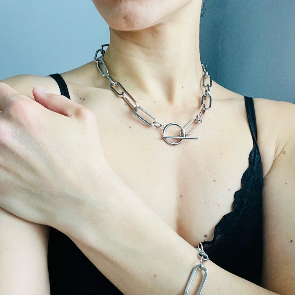 Chunky silver Paperclip chain NECKLACE